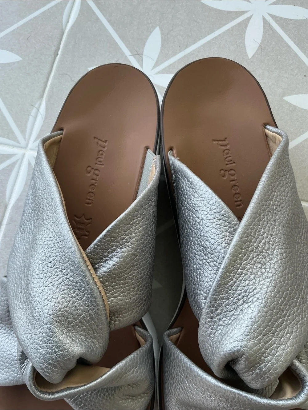 Paul Green Silver Knot Leather Slide Sandals